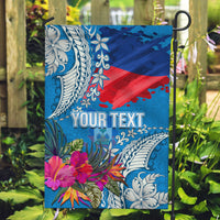 Personalised Haiti Coat Of Arms Garden Flag Repiblik d Ayiti Tropical Flower Blue Polynesian Pattern LT03 Garden Flag Blue - Polynesian Pride