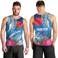 Personalised Haiti Coat Of Arms Men Tank Top Repiblik d Ayiti Tropical Flower Blue Polynesian Pattern LT03 - Polynesian Pride