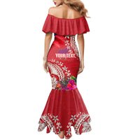 Personalised Haiti Coat Of Arms Family Matching Mermaid Dress and Hawaiian Shirt Repiblik d Ayiti Tropical Flower Red Polynesian Pattern LT03 - Polynesian Pride