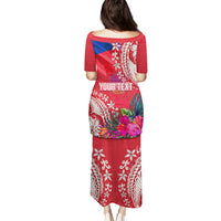 Personalised Haiti Coat Of Arms Puletasi Repiblik d Ayiti Tropical Flower Red Polynesian Pattern LT03 - Polynesian Pride