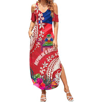 Personalised Haiti Coat Of Arms Summer Maxi Dress Repiblik d Ayiti Tropical Flower Red Polynesian Pattern LT03 Women Red - Polynesian Pride