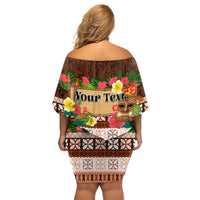 Pasifika Festival Auckland Family Matching Off Shoulder Short Dress and Hawaiian Shirt Polynesian Tribal with Pacific Pattern Brown Color LT03 - Polynesian Pride