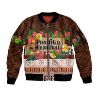 Pasifika Festival Auckland Sleeve Zip Bomber Jacket Polynesian Tribal with Pacific Pattern Brown Color LT03 Unisex Brown - Polynesian Pride