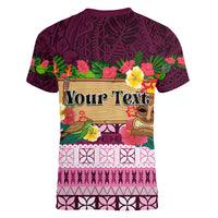 Pasifika Festival Auckland Women V Neck T Shirt Polynesian Tribal with Pacific Pattern Pink Color LT03 - Polynesian Pride