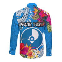 Yap Day Long Sleeve Button Shirt Tapa Pattern with Hisbiscus LT03 - Polynesian Pride