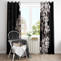 Hawaiian Lei Day Window Curtain Plumeria and Turtle with Polynesian Tribal Pattern Grayscale Color