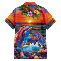 Hawaiian Lei Day Family Matching Summer Maxi Dress and Hawaiian Shirt Dolphins with Colorful Corals and Romantic Sunset