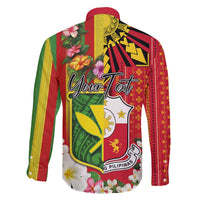 Personalised Hawaii and Philippines Together Family Matching Long Sleeve Bodycon Dress and Hawaiian Shirt The Emblems with Cultural Symbols Green-Yellow-Red Tricolor