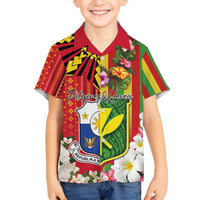Personalised Hawaii and Philippines Together Family Matching Off Shoulder Maxi Dress and Hawaiian Shirt The Emblems with Cultural Symbols Green-Yellow-Red Tricolor