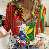 Personalised Hawaii and Philippines Together Women Casual Shirt The Emblems with Cultural Symbols Green-Yellow-Red Tricolor