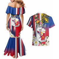 Personalised Hawaii and Philippines Together Couples Matching Mermaid Dress and Hawaiian Shirt The Emblems with Cultural Symbols Blue-White-Red Tricolor