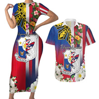 Personalised Hawaii and Philippines Together Couples Matching Short Sleeve Bodycon Dress and Hawaiian Shirt The Emblems with Cultural Symbols Blue-White-Red Tricolor