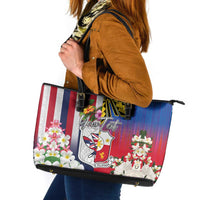 Personalised Hawaii and Philippines Together Leather Tote Bag The Emblems with Cultural Symbols Blue-White-Red Tricolor