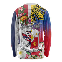 Personalised Hawaii and Philippines Together Long Sleeve Shirt The Emblems with Cultural Symbols Blue-White-Red Tricolor