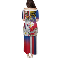 Personalised Hawaii and Philippines Together Puletasi The Emblems with Cultural Symbols Blue-White-Red Tricolor