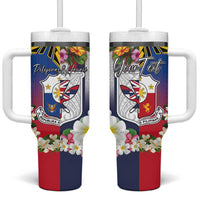 Personalised Hawaii and Philippines Together Tumbler With Handle The Emblems with Cultural Symbols Blue-Red Gradient