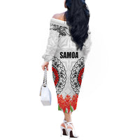 Samoa Siapo Ula Fala Off The Shoulder Long Sleeve Dress With Ginger Plant White Color LT03 - Polynesian Pride
