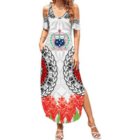 Samoa Siapo Ula Fala Summer Maxi Dress With Ginger Plant White Color LT03 Women White - Polynesian Pride