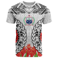 Samoa Siapo Ula Fala T Shirt With Ginger Plant White Color LT03 White - Polynesian Pride