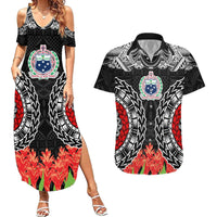 Samoa Siapo Ula Fala Couples Matching Summer Maxi Dress and Hawaiian Shirt With Ginger Plant Black Color LT03 Black - Polynesian Pride
