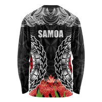 Samoa Siapo Ula Fala Long Sleeve Shirt With Ginger Plant Black Color LT03 - Polynesian Pride