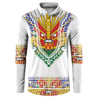 Haiti Flag Traditional Dashiki Button Sweatshirt White Color - Polynesian Pride
