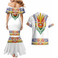 Haiti Flag Traditional Dashiki Couples Matching Mermaid Dress and Hawaiian Shirt White Color - Polynesian Pride