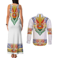 Haiti Flag Traditional Dashiki Couples Matching Tank Maxi Dress and Long Sleeve Button Shirt White Color - Polynesian Pride