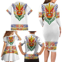 Haiti Flag Traditional Dashiki Family Matching Long Sleeve Bodycon Dress and Hawaiian Shirt White Color - Polynesian Pride