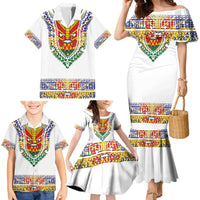 Haiti Flag Traditional Dashiki Family Matching Mermaid Dress and Hawaiian Shirt White Color - Polynesian Pride