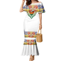 Haiti Flag Traditional Dashiki Family Matching Mermaid Dress and Hawaiian Shirt White Color - Polynesian Pride