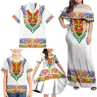 Haiti Flag Traditional Dashiki Family Matching Off Shoulder Maxi Dress and Hawaiian Shirt White Color - Polynesian Pride