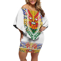 Haiti Flag Traditional Dashiki Family Matching Off Shoulder Short Dress and Hawaiian Shirt White Color - Polynesian Pride