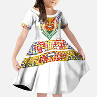 Haiti Flag Traditional Dashiki Kid Short Sleeve Dress White Color - Polynesian Pride
