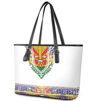 Haiti Flag Traditional Dashiki Leather Tote Bag White Color - Polynesian Pride