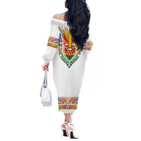 Haiti Flag Traditional Dashiki Off The Shoulder Long Sleeve Dress White Color - Polynesian Pride