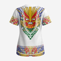 Haiti Flag Traditional Dashiki Scrub Top White Color - Polynesian Pride