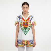 Haiti Flag Traditional Dashiki Scrub Top White Color - Polynesian Pride