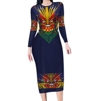Haiti Flag Traditional Dashiki Family Matching Long Sleeve Bodycon Dress and Hawaiian Shirt Black Color - Polynesian Pride