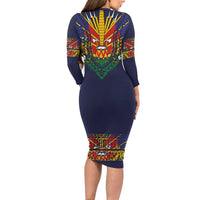 Haiti Flag Traditional Dashiki Family Matching Long Sleeve Bodycon Dress and Hawaiian Shirt Black Color - Polynesian Pride