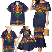 Haiti Flag Traditional Dashiki Family Matching Mermaid Dress and Hawaiian Shirt Black Color - Polynesian Pride