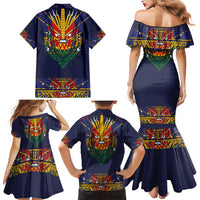 Haiti Flag Traditional Dashiki Family Matching Mermaid Dress and Hawaiian Shirt Black Color - Polynesian Pride