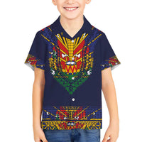 Haiti Flag Traditional Dashiki Kid Hawaiian Shirt Black Color - Polynesian Pride