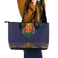 Haiti Flag Traditional Dashiki Leather Tote Bag Black Color - Polynesian Pride