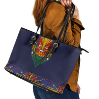 Haiti Flag Traditional Dashiki Leather Tote Bag Black Color - Polynesian Pride