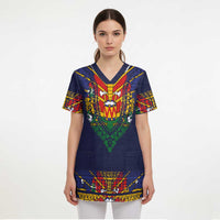 Haiti Flag Traditional Dashiki Scrub Top Black Color - Polynesian Pride