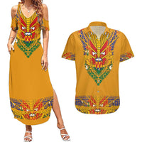 Haiti Flag Traditional Dashiki Couples Matching Summer Maxi Dress and Hawaiian Shirt Yellow Color - Polynesian Pride