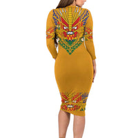 Haiti Flag Traditional Dashiki Family Matching Long Sleeve Bodycon Dress and Hawaiian Shirt Yellow Color - Polynesian Pride
