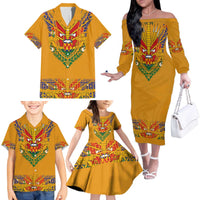 Haiti Flag Traditional Dashiki Family Matching Off The Shoulder Long Sleeve Dress and Hawaiian Shirt Yellow Color - Polynesian Pride