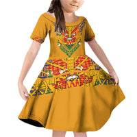 Haiti Flag Traditional Dashiki Family Matching Off Shoulder Short Dress and Hawaiian Shirt Yellow Color - Polynesian Pride